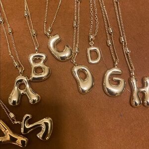 Bubble Letter Necklace,14K Gold Plated Initial Pendant with Adjustable Chain